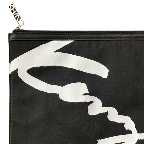 KENZO Clutch Bag Hand Black Nylon Jacquard Logo Zipper Casual